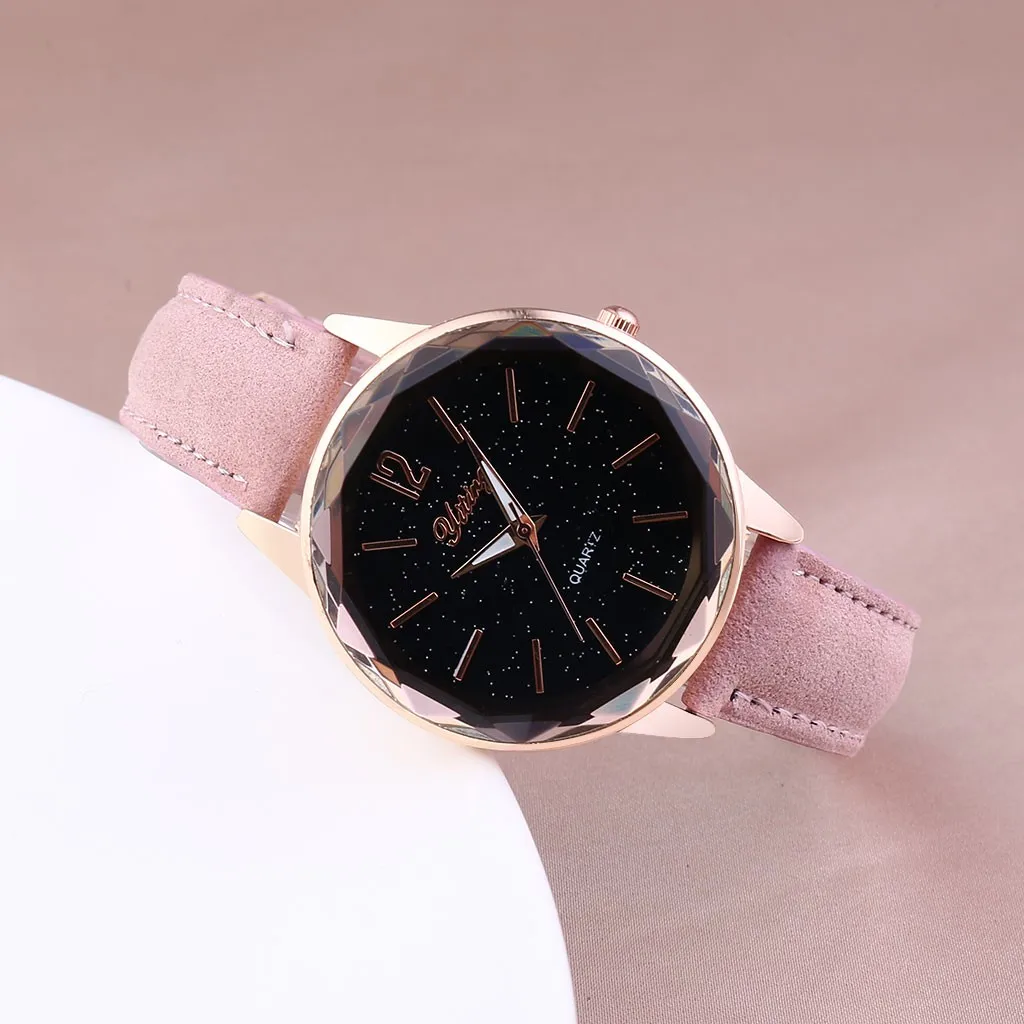 Топ Мода звездное небо циферблат женские часы простой сплав кожа кварцевые