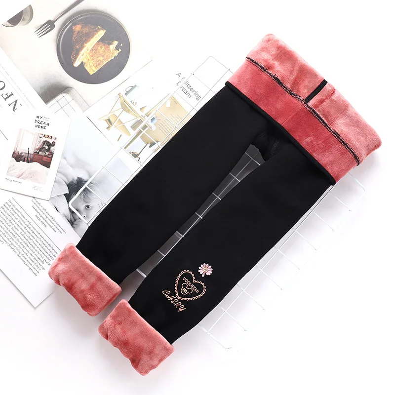 Двойные зимние леггинсы для девочек детские теплые штаны из плотного бархата wild