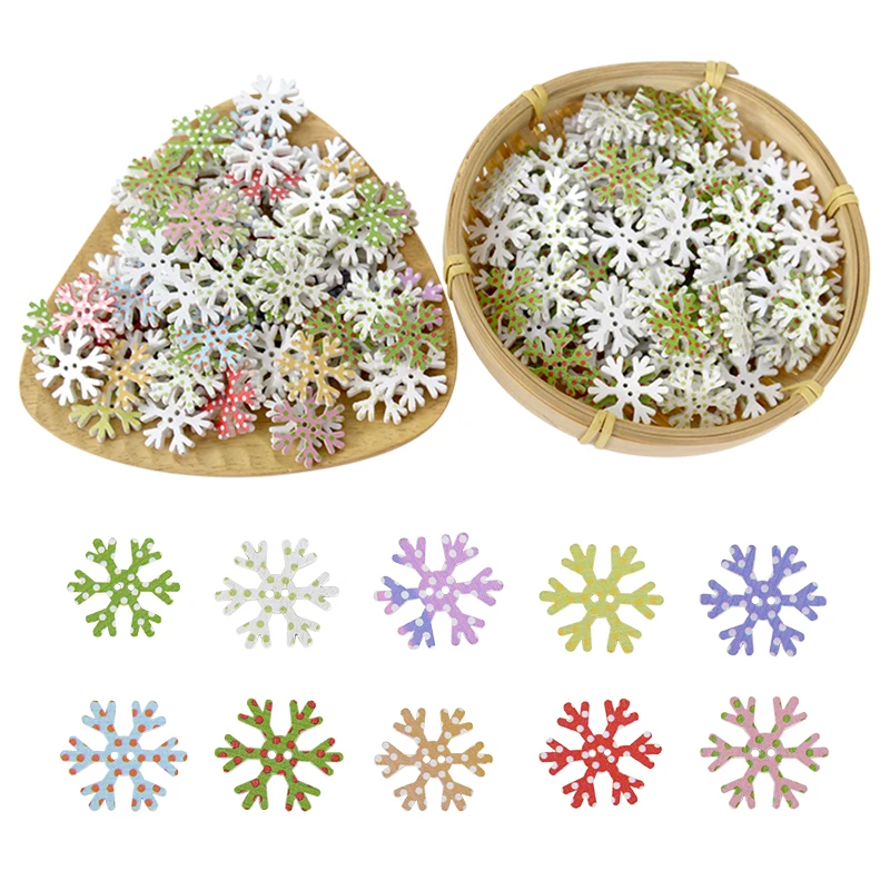 

50pcs 25mm Snowflake Buttons Wood Christmas Snowflakes Button Children Kids DIY Crafts Wooden Sewing Buckle Clothing Accessories