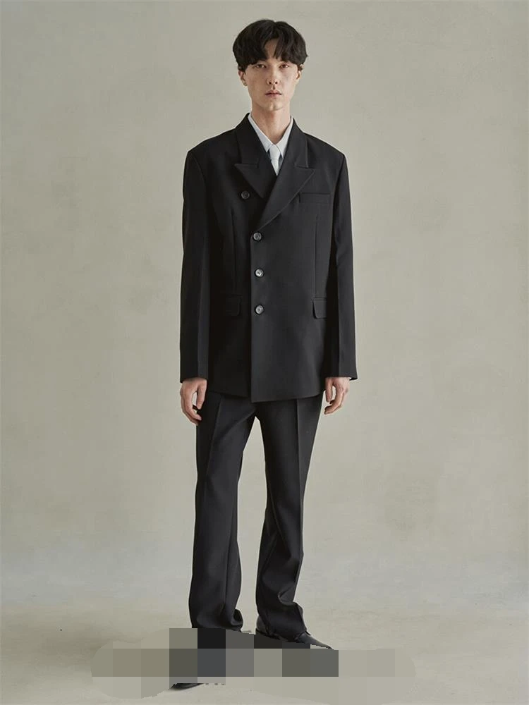 

Men's new men's suit urban youth style double breasted large size loose dark simple classic coat