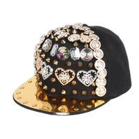 hot sale european and american punk style custom mens recycled heart material fashion metal brim rebound hats