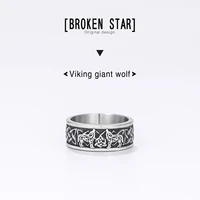 classic smooth mens wolf ring simple fashion round stainless steel cletic viking symbol antique jewelry for party anniversary