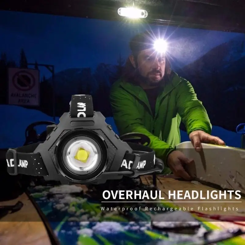 Налобный фонарь с зумом лм светодиодный фонарик XHP70LED умный USB налобный для