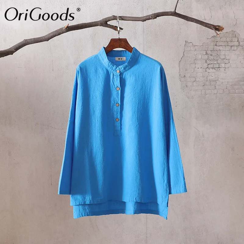 OriGoods Long sleeve Blouse Women Plus size Shirt Chinese style Vintage Loose Solid Novelty Original C094 | Женская одежда