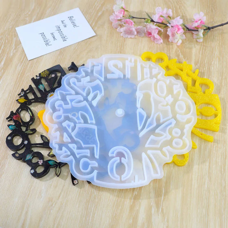 

DIY Crystal Epoxy Resin Mold Flower Clock Wall Decoration Hanging Ornaments Casting Silicone Mold DIY Crafts Home Decortives
