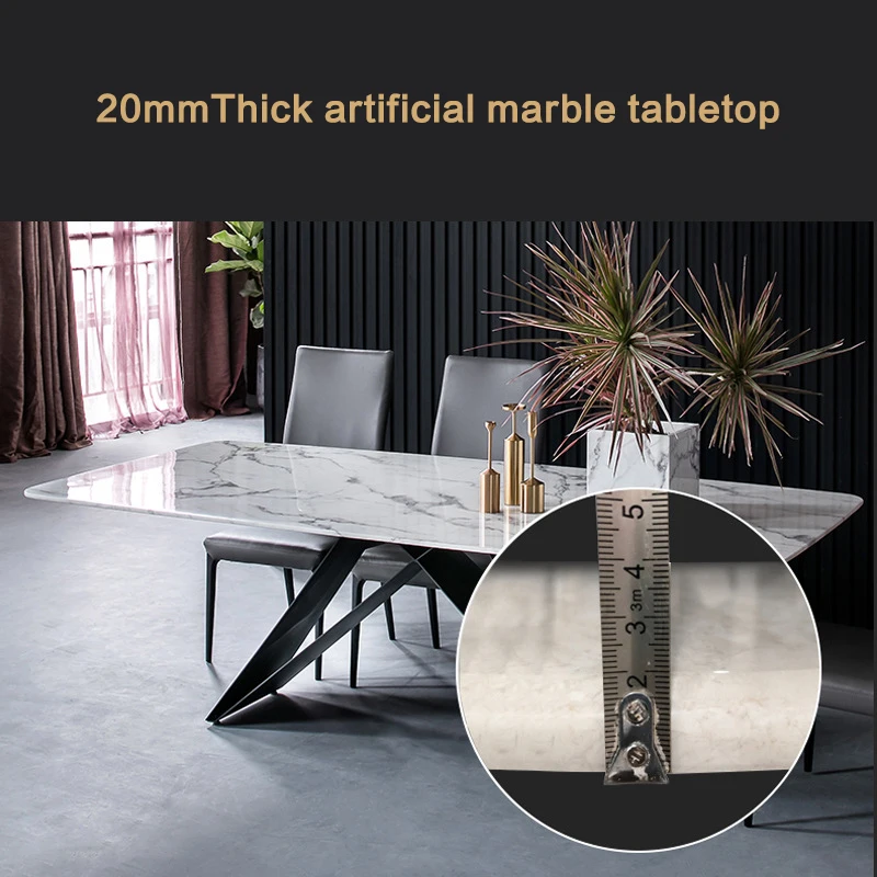 Минималистичный стиль мраморный обеденный стол кованого железа светильник роскошный индивидуальный обеденный стол и стул сочетание прямоугольный