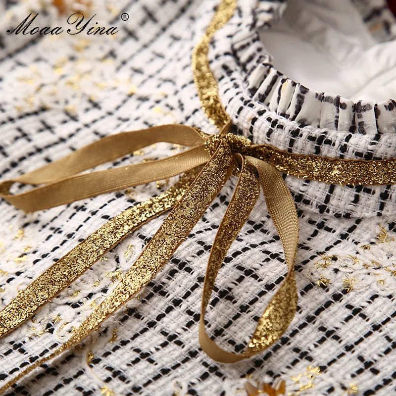 MoaaYina модное дизайнерское платье весна-осень женское золотая линия вышивка
