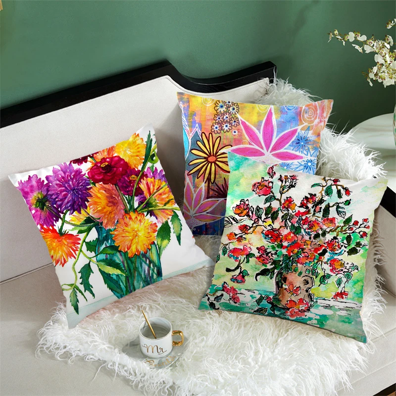 Fuwatacchi масляная живопись маргаритки чехол для подушки лилия тюльпан дома стула
