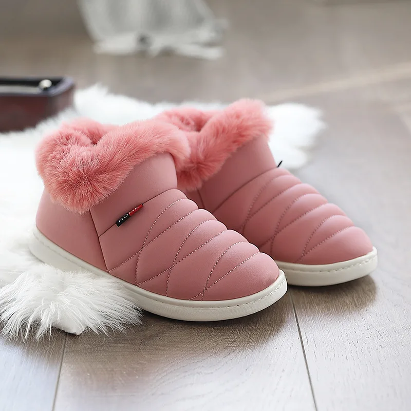 Dark Pink Suihyung/женские тапочки; зимние теплые домашние тапочки с искусственным мехом; женская обувь без каблуков; мужские домашние тапочки; мягкие пушистые шлепанцы на платформе; хлопковая обувь - Цвет: Dark Pink