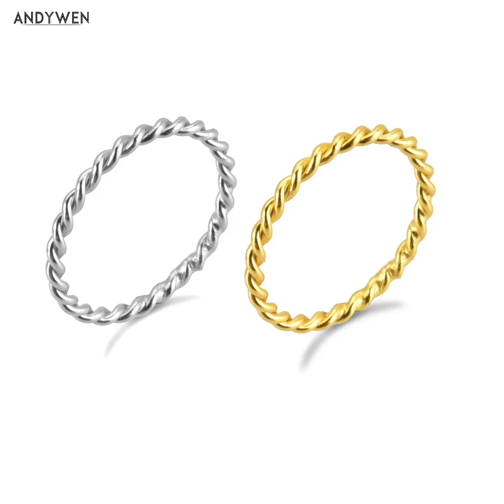 ANDYWEN 925 пробы серебряные золотые тонкие кольца женские маленькие круглые