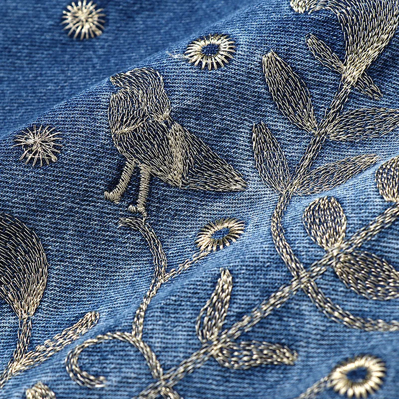 

Paris Fashion Show Spring Autumn Women's Dress New Ladies Loose Blue Suspender Sexy Embroidery Dress Female Midi Denim Dresses