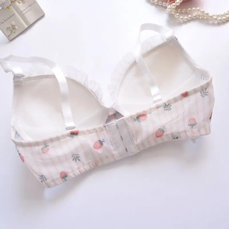 Plus Size Kawaii Push Up Bra Sets Girl Cute Bow Floral Bra Summer Dot Small Fresh Comfortable Underwear ABCD Cup