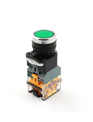 AC220V 22 мм резьба DPST 1NO 1NC самоблокирующаяся Зеленая лампа кнопочный