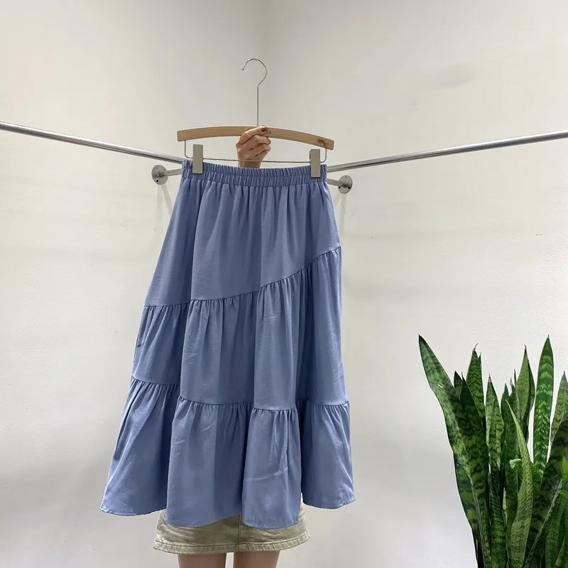 

2021 Summer New Simple White Slim Elastic High Waist Long Dress Casual All-match Women Irregular Large Swing Dress Free Shipping