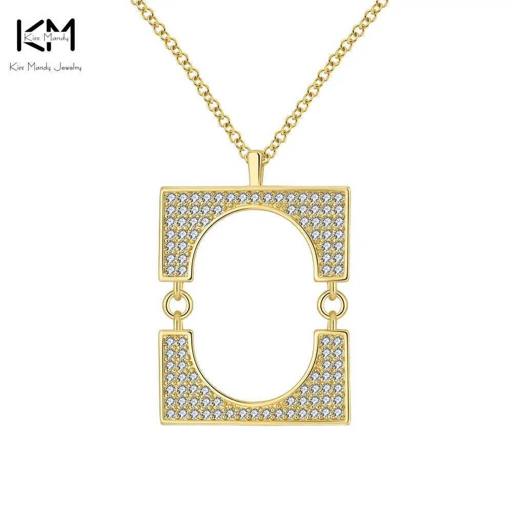 

KISS MANDY Trendy Women Pendant Necklace Zircon Simple Movable Square Pendant Female Brass Original Fashion Jewelry Gift ON162