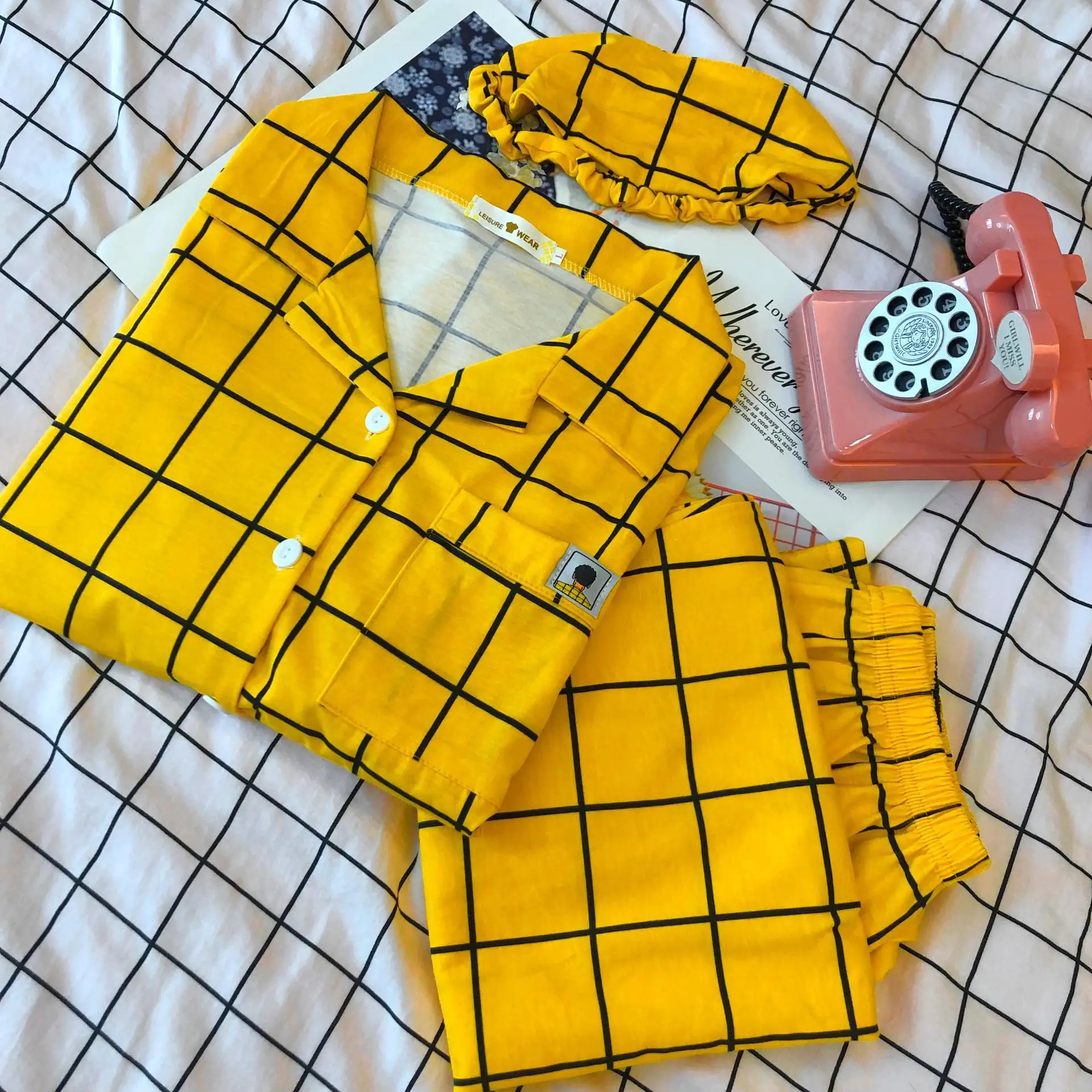 2019 зимняя Хлопковая женская пижама с маской для глаз длинные рукава брюки 2