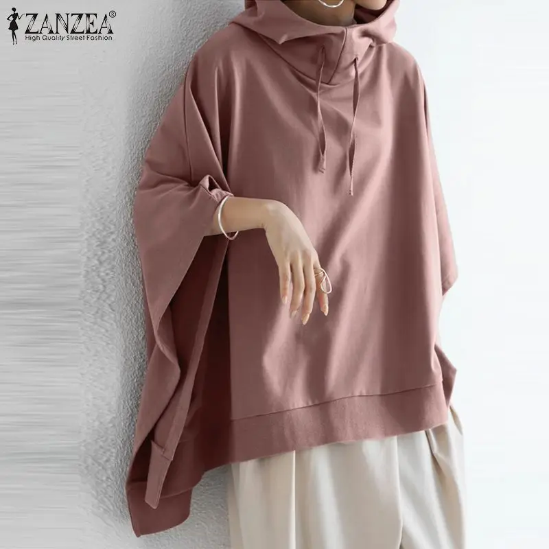 

ZANZEA Women Hoodies Sweatshirts Stylish Autumn Poncho Tops Casual Solid Loose Pullover Hooded Cloak Cape Streetwear Oversized