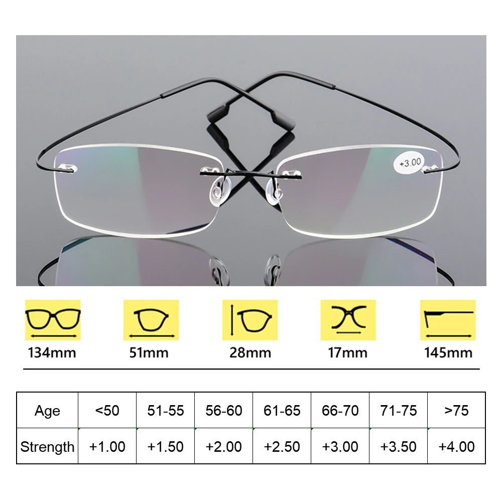 

Ultralight Rimless Eyeglasses Clear Memory Titanium Reading Glasses Unisex Magnetic Presbyopic Eyewear Strength +1.0~+4.0