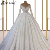 3d appliques lace princess wedding dress whiteivory long sleeve ball gown bride dresses vestido de novia illusion bridal gowns