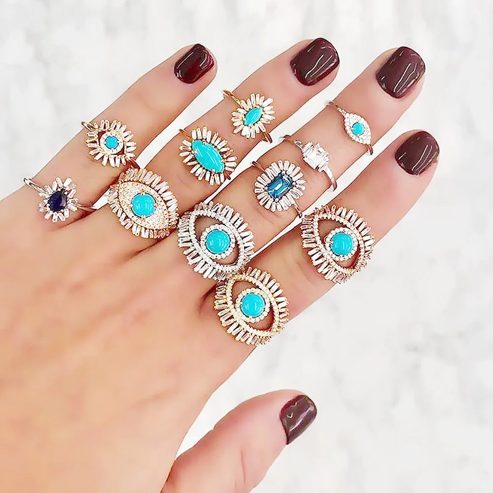 

Turkish Evil Eye Necklace /Bracelet/ Ring Paved With Blue Bead And White Cz For Women Wedding Gift 2022 New Summer Style