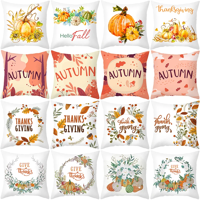 

Thanksgiving Peachskin Pillowcase 45*45cm or Autumn Pumpkin Maple leaf Sofa Cushion Cover for Home Decorative Throw Pillow Cover