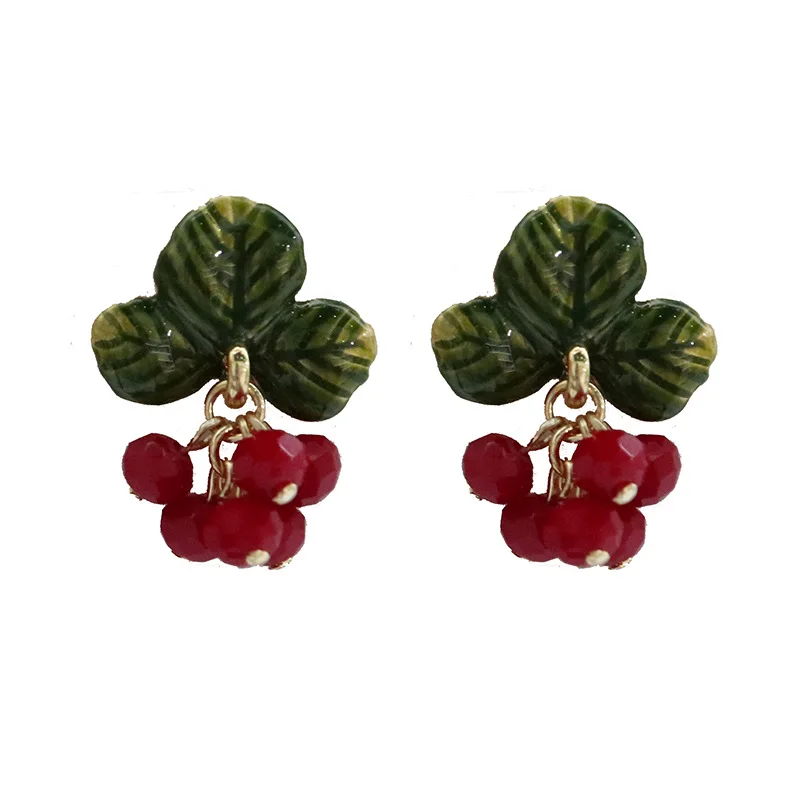 

Mori Girl Pastoral Berry Raspberry Enamel Drop Oil S925 Silver Needle Stud Earrings