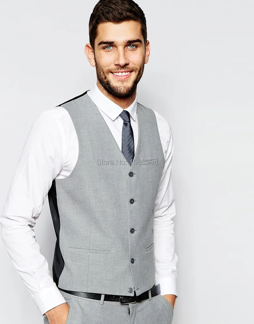 

Men's Slim Fit Vest Waistcoat Male Suit Vest Social Clothes Wedding Formal Fashion Light Grey Groom Wedding Vest