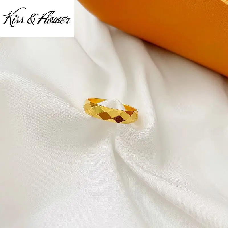 

KISS&FLOWER RI148 Fine Jewelry Wholesale Fashion Woman Mother Girl Bride Birthday Wedding Gift Rhombus 24KT Gold Resizable Ring