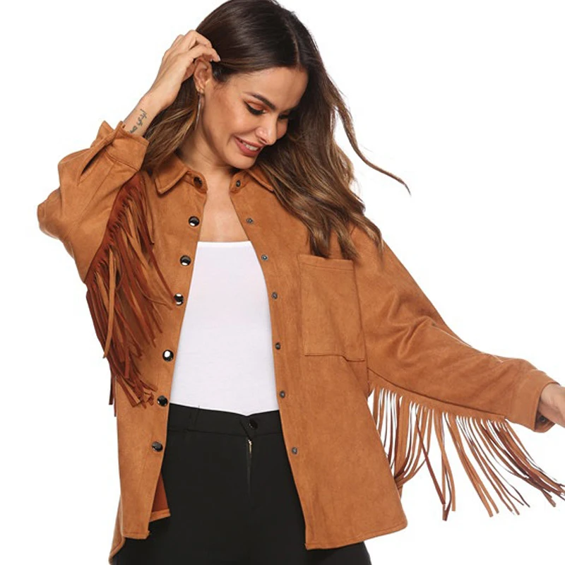 Ellacey/Осенняя куртка с кисточками в стиле панк женская модная Свободная