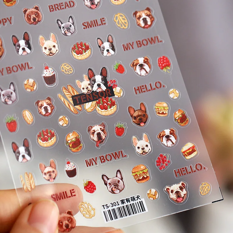 

3D-Наклейки для дизайна ногтей с изображением милой собаки десерта хлеба рельефные 5D рельефные декоративные наклейки для ногтей оптовая про...