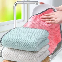 dishcloth kitchen daily necessities non greasy non linting hangable coral fleece double sided rag absorbent scouring pad