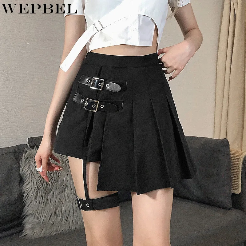 

WEPBEL Skirt Women's Casual Solid Color Pleated Lace-up Skirt Summer Fashion High Waist Irregular Skirt