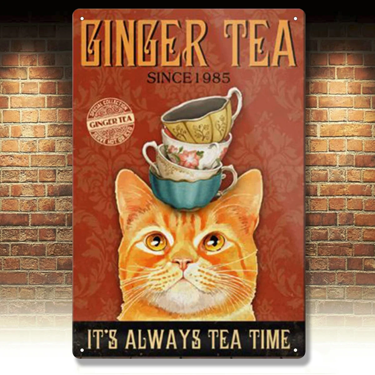

Kitten Tin Sign Vintage Ginger Tea Has Been Tea Time Cat Vintage Bar Club Restaurant Home Kitchen Wall Decoration 8x12 Inches