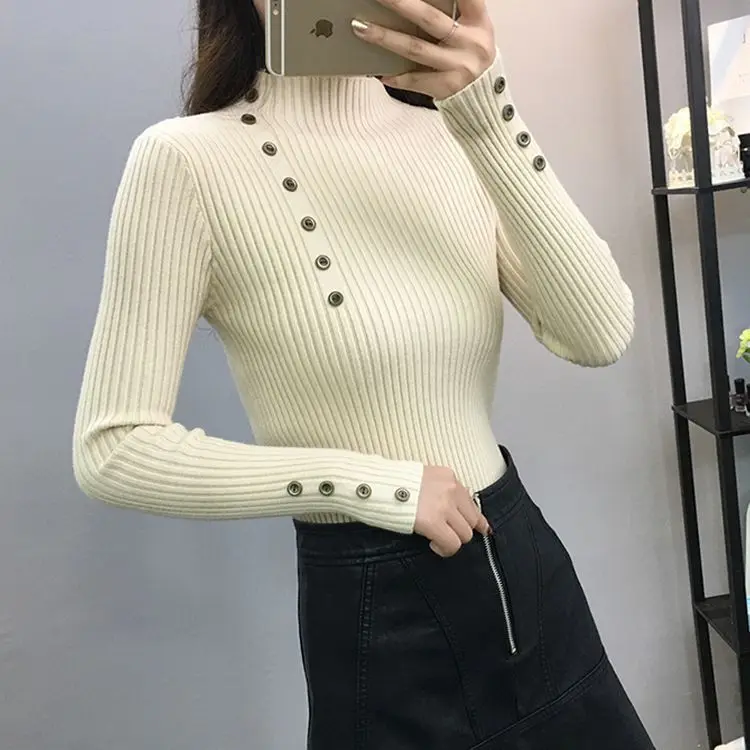 

Thick Core-Spun Yarn Sweater Autumn And Winter New Style Half-Turtle-Neck Pullover Slim Fit Slimming Long-Sleeve Knit Base Shirt