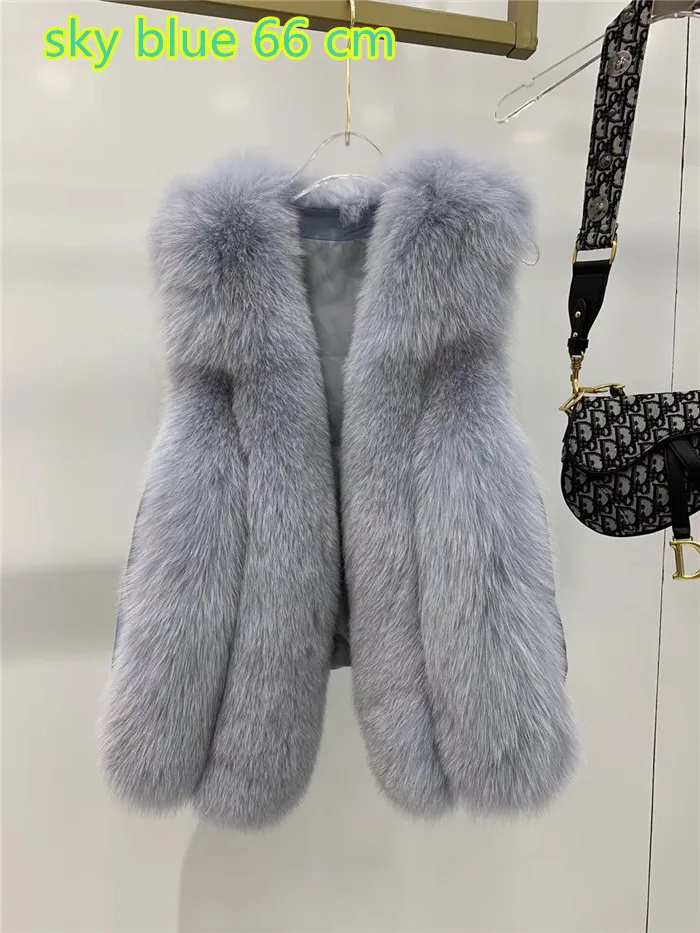 sky blue 66cm Женский жилет из натурального Лисьего меха с наполнителем из белого утиного пуха - Цвет: sky blue 66cm