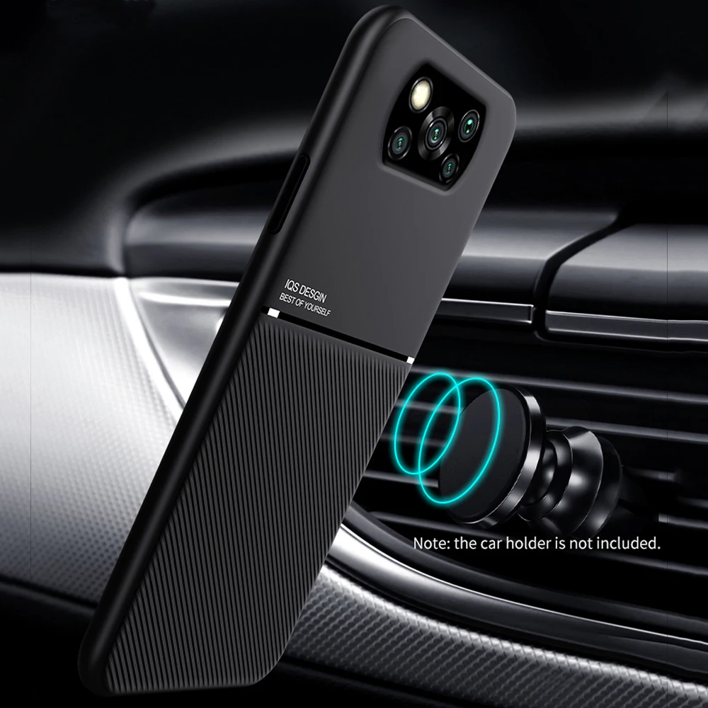 

Car Magnetic Holder Cover For Xiaomi Pocophone Poco X3 NFC Case Leather Texture Silicone Shockproof Coque for Poco X3 Pro Cover
