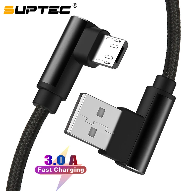 

SUPTEC Micro USB Cable 3A Fast Charger USB Cord 90 degree elbow Nylon Braided Data Cable for Samsung/Sony/Xiaomi Android Phone