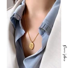 Ожерелье Peri'sBox с овальной подвеской с гравировкой лилии, небольшое ожерелье с цепочкой из бисера, милое винтажное ожерелье с подвесками для женщин, ювелирные изделия