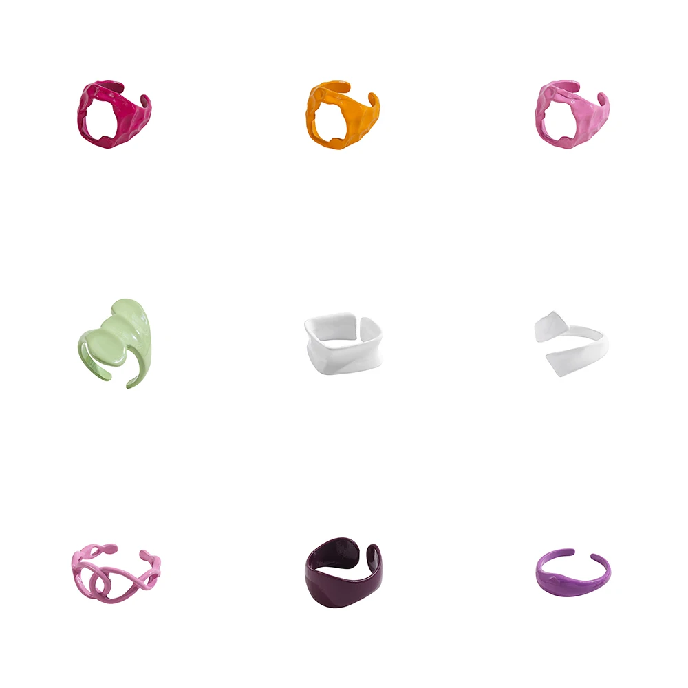 

Korea Fashion Multicolor Dripping Oil Metal Irregular Open Rings for Women Girls Hand Painted Chain Rings Jewelry 2021 New