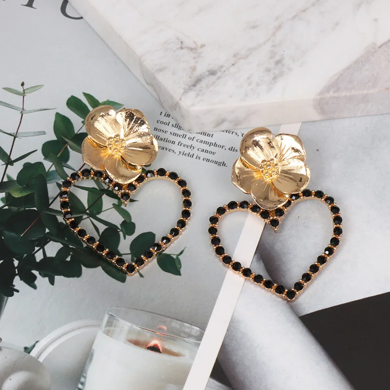 Крупные серьги-подвески в форме сердца для женщин богемные блестящие серьги