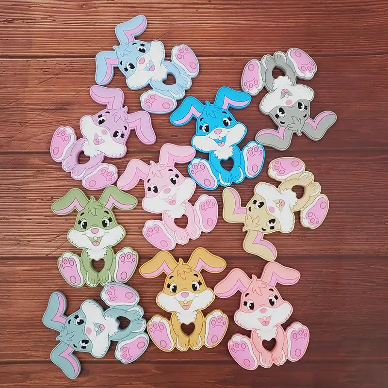 Chenkai-mordedor de conejo de silicona para beb&eacute;, dentici&oacute;n de oso de dibujos animados, Grado Alimenticio para mascar, chupete de lactancia, accesorios de cadena, 5 uds.-0