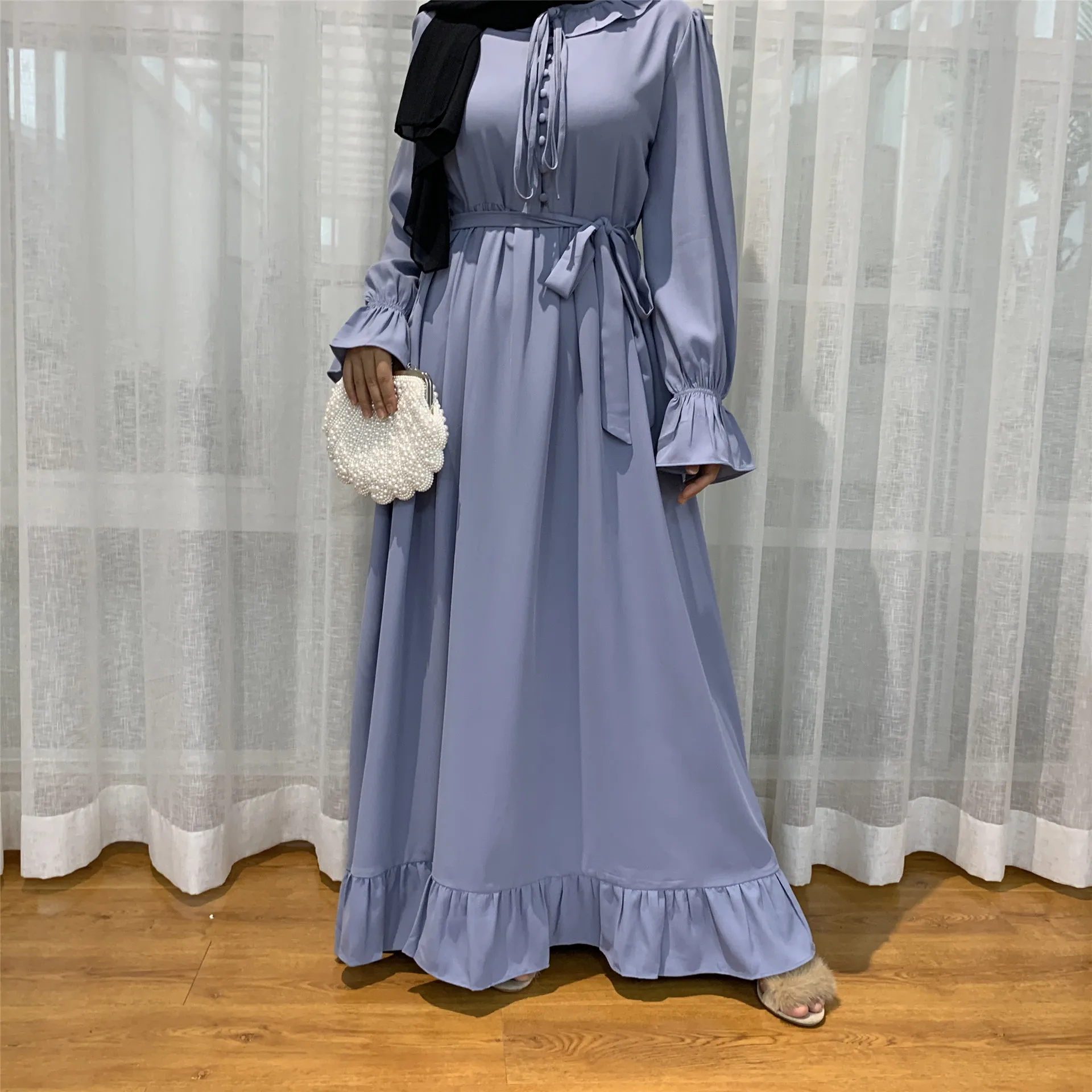 Мусульманское платье женское Новое модное женское однотонное пэчворк большое мусульманское платье женское Kuftan Abaya Турция