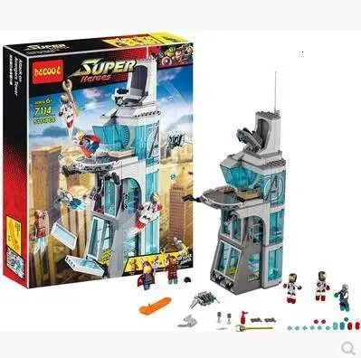 7114 511 шт. Мстители Marvel Супер Герои ЖЕЛЕЗНЫЙ ЧЕЛОВЕК атака на башню мстителя модель