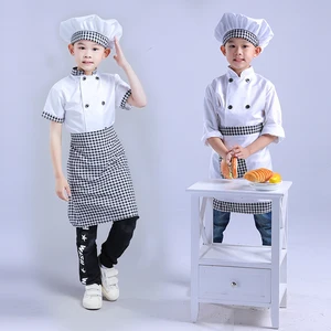 Kids Chef Jackets Kitchen Roleplay Uniform Cook Hat Restaurant Cosplay Costumes Halloween Children W