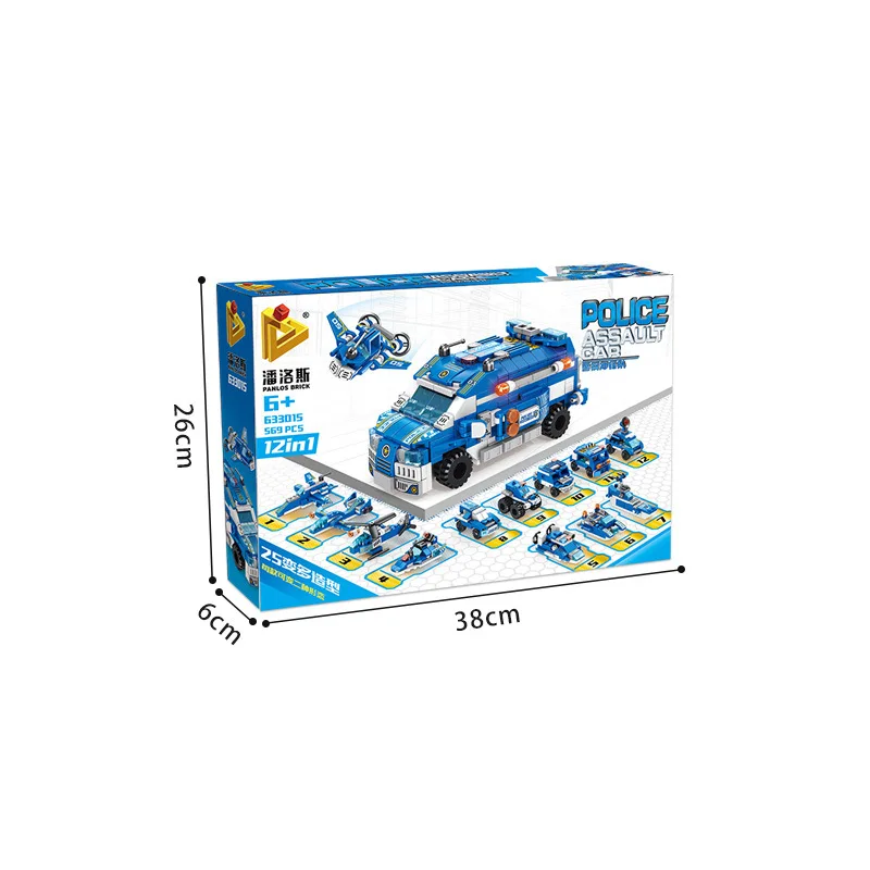 

569Pcs Assembling Building Blocks 12 In 1 Transformation Armored Car Deformation City Police Vehicle Educational Toys for Boys