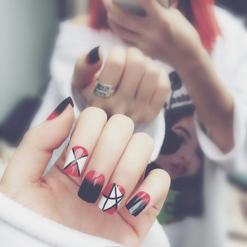 24 sheet/set False Nail Stickers Beauty Cute Pattern Design Gradation Colorful Stripe Animal Art Decals Decoration Collection | Красота и