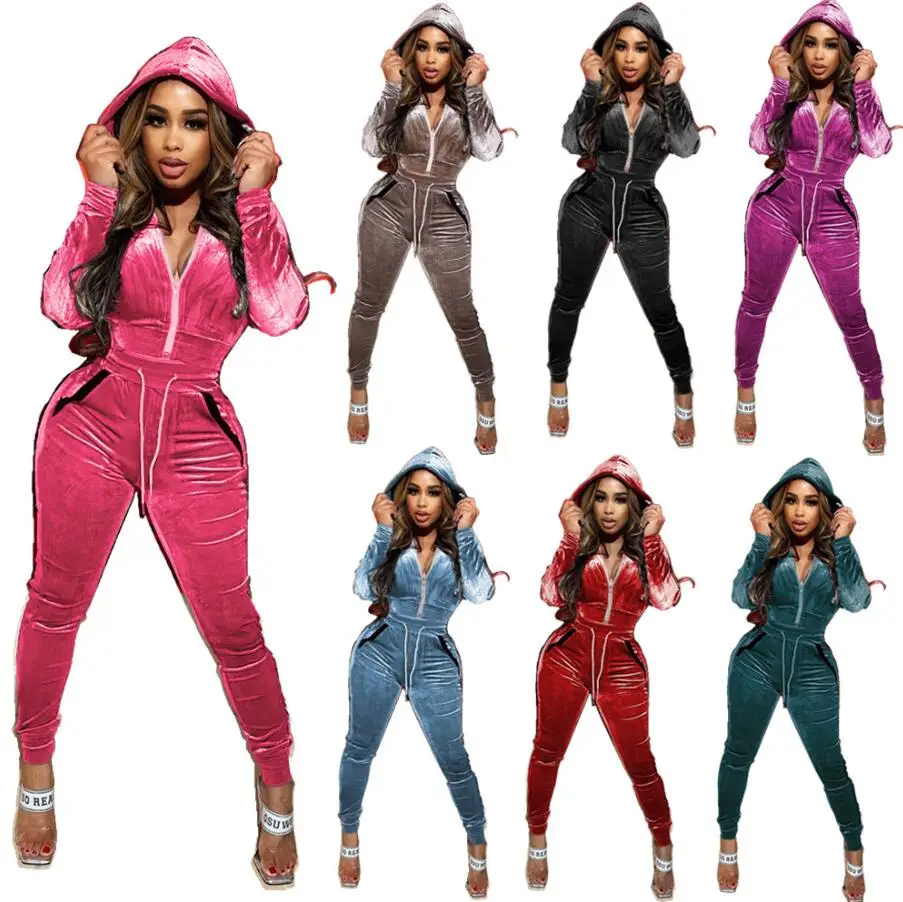 

Women Fall Winter Velvet Sweatsuit Set Hooded Track Jacket Jogger Pants Set Active Tracksuit Two Piece Sportwear Outfits