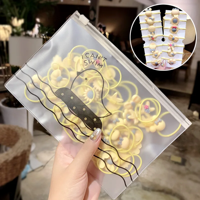 Цвет: желтый 20PCS/Set Girls Cute Cartoon Colorful Bow Flower Rabbit Elastic Hair Band Children Lovely Rubber Band Scrunchie Hair Accessories - Цвет: Цвет: желтый