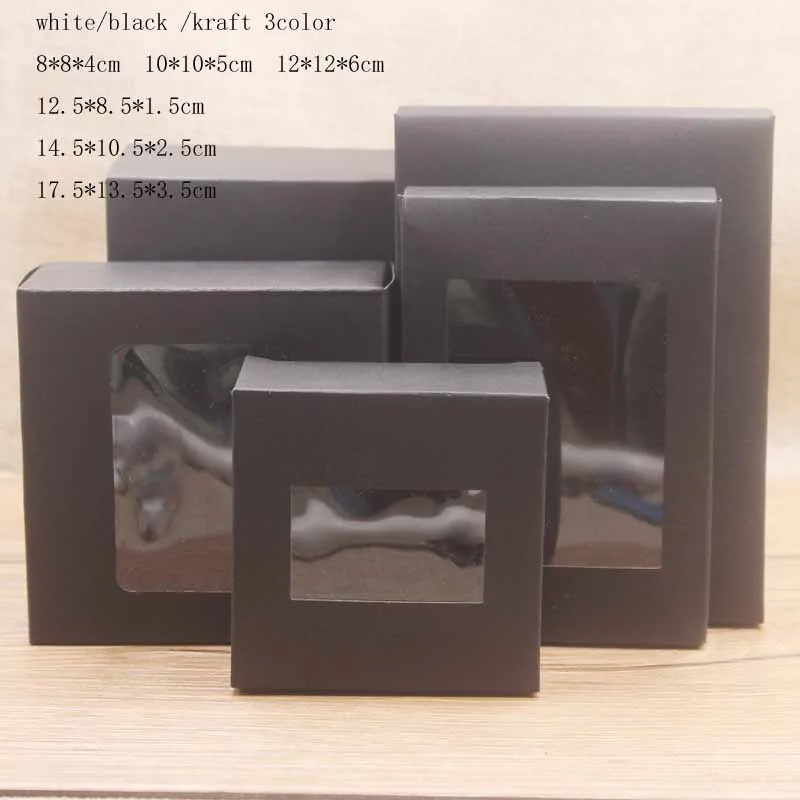 Best 20 Pcs DIY Kraft/black /white paper gift box package with clear pvc window candy favors arts&ampkrafts display | Дом и сад