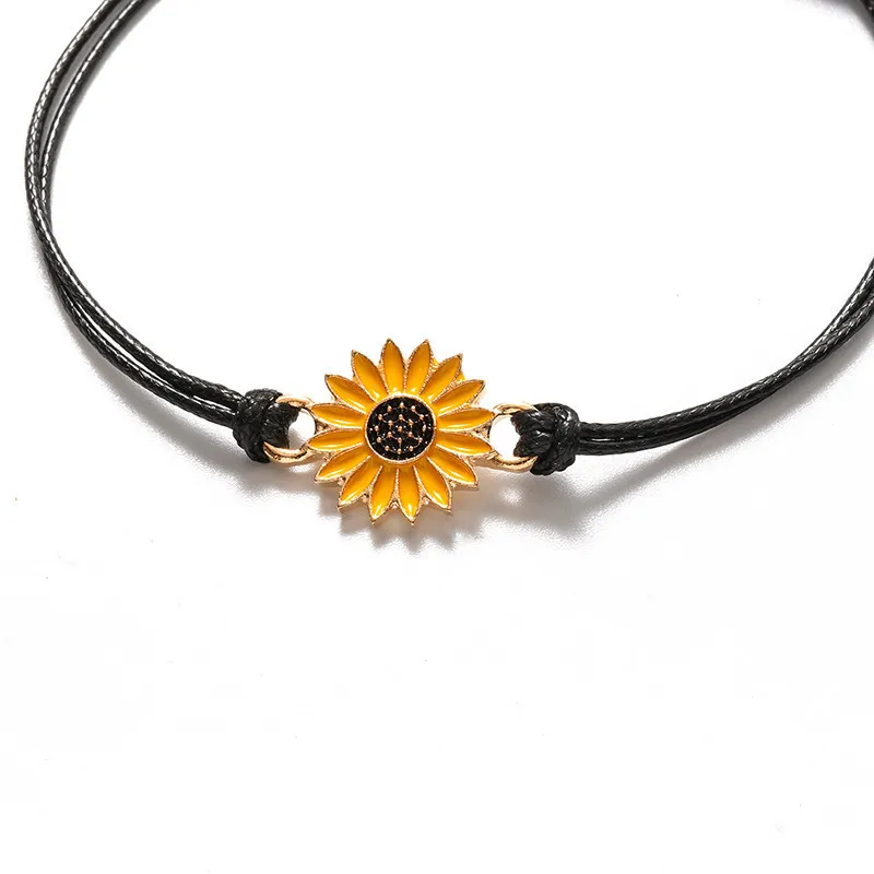 

New Fashion Couple Bracelets Sun Moon Cross Sunflower Pendant Adjustable Rope Chain Bracelet Lucky Friendship Jewelry 2pcs/set
